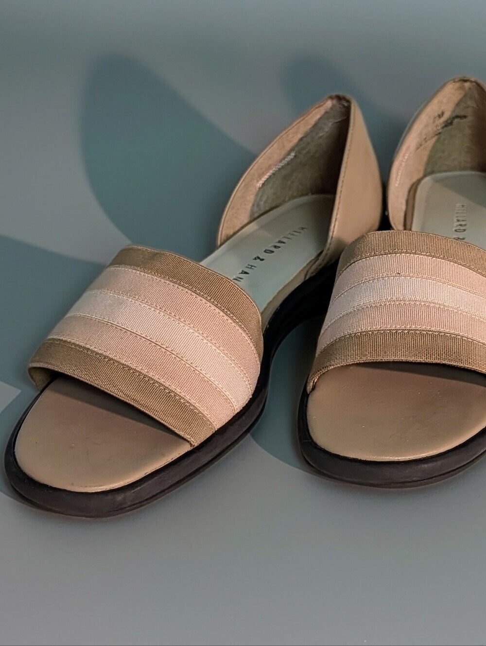 NWOT Hillard & Hanson Beige Striped D'Orsay Slide Sandals Size 7
